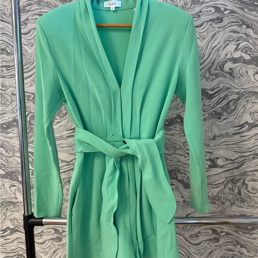 A.L.C. Seafoam Green Wrap Jumpsuit with Self-Tie Waist